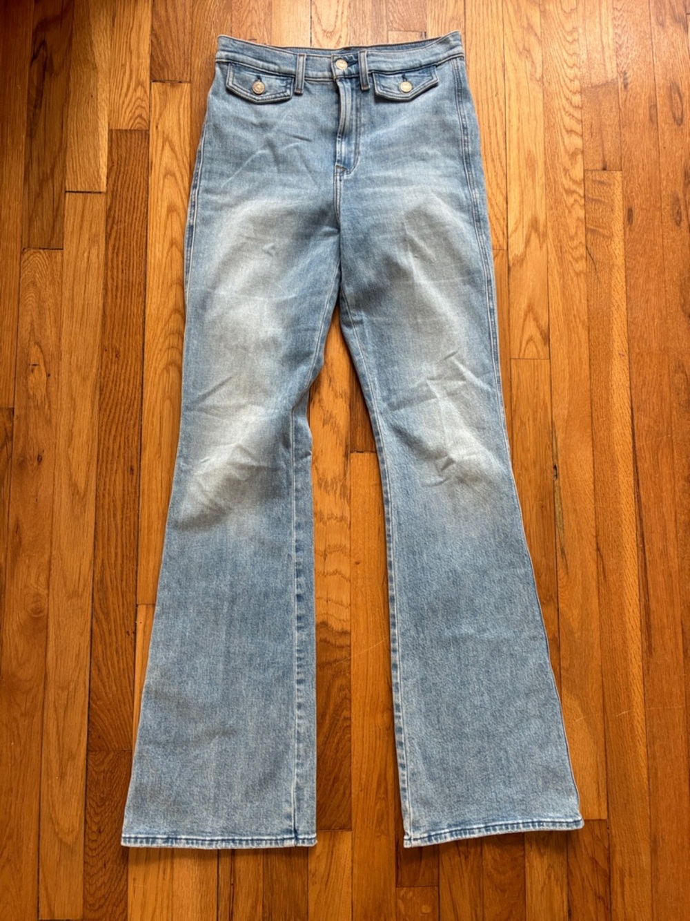 7 For All Mankind High Waist Flare Jeans 27 Modern A-Pocket Stretch Light Wash